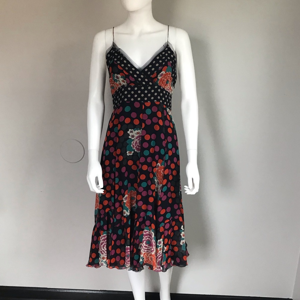 Vivienne Tam Silk Floral Polka Dot Spaghetti Strap Party Prom Cocktail Dress 2
